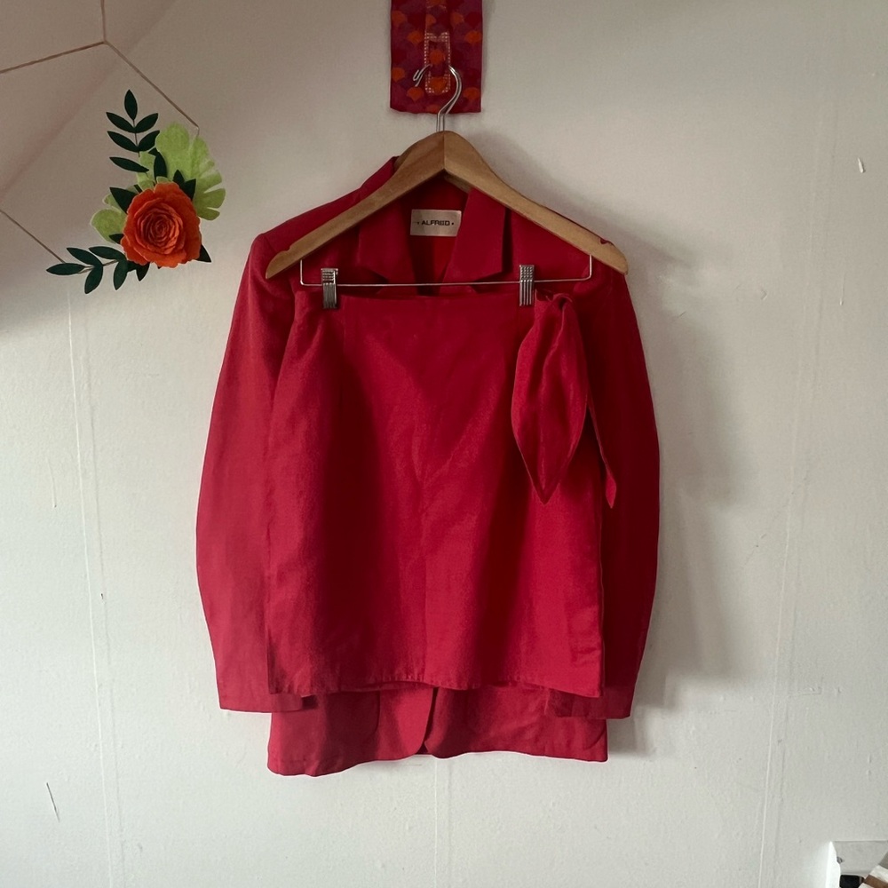 EUC VTG 90s Alfred Linen Blazer and Skirt matching wrap skirt xs coral pink - Picture 10 of 16